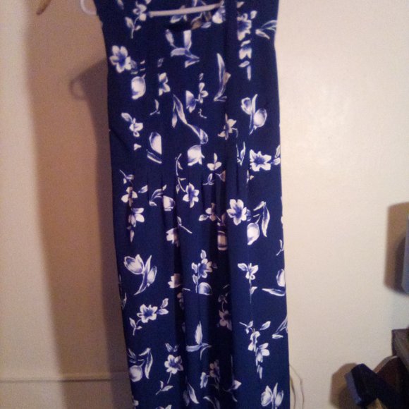 Kathy Lee Collection Long Dark Blue with White Flowers Dress... - Picture 2 of 7